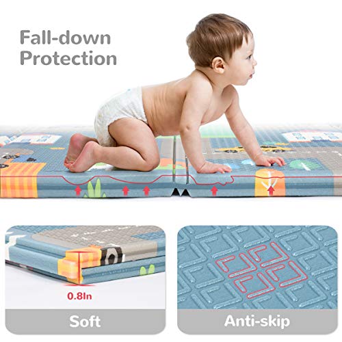 Baby Reversible Play Mat 78.7inchx 59inchx0.4inch Double-Sided Crawling Mat Foldable Waterproof Non-Toxic Portable BPA Free Floor Mat for Toddlers, Infants, Kids (Road of City)