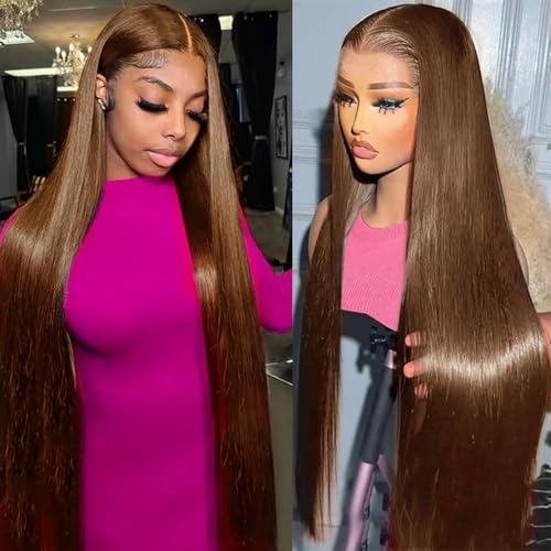 Cypha Chocolate Brown Lace Front Wigs Human Hair Pre Plucked 13x6 Straight Lace Front Wigs Human Hair 180% Density Colored #4 Light Brown Glueless Wig HD Lace Frontal Wigs for Women 20 inch