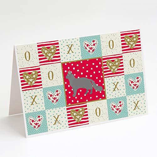 Caroline's Treasures CK5656GCA7P Nebelung #2 Cat Love Greeting Cards and Envelopes Pack of 8, Red Blank Cards with Envelopes Whimsical A7 Size 5x7 Blank Note Cards