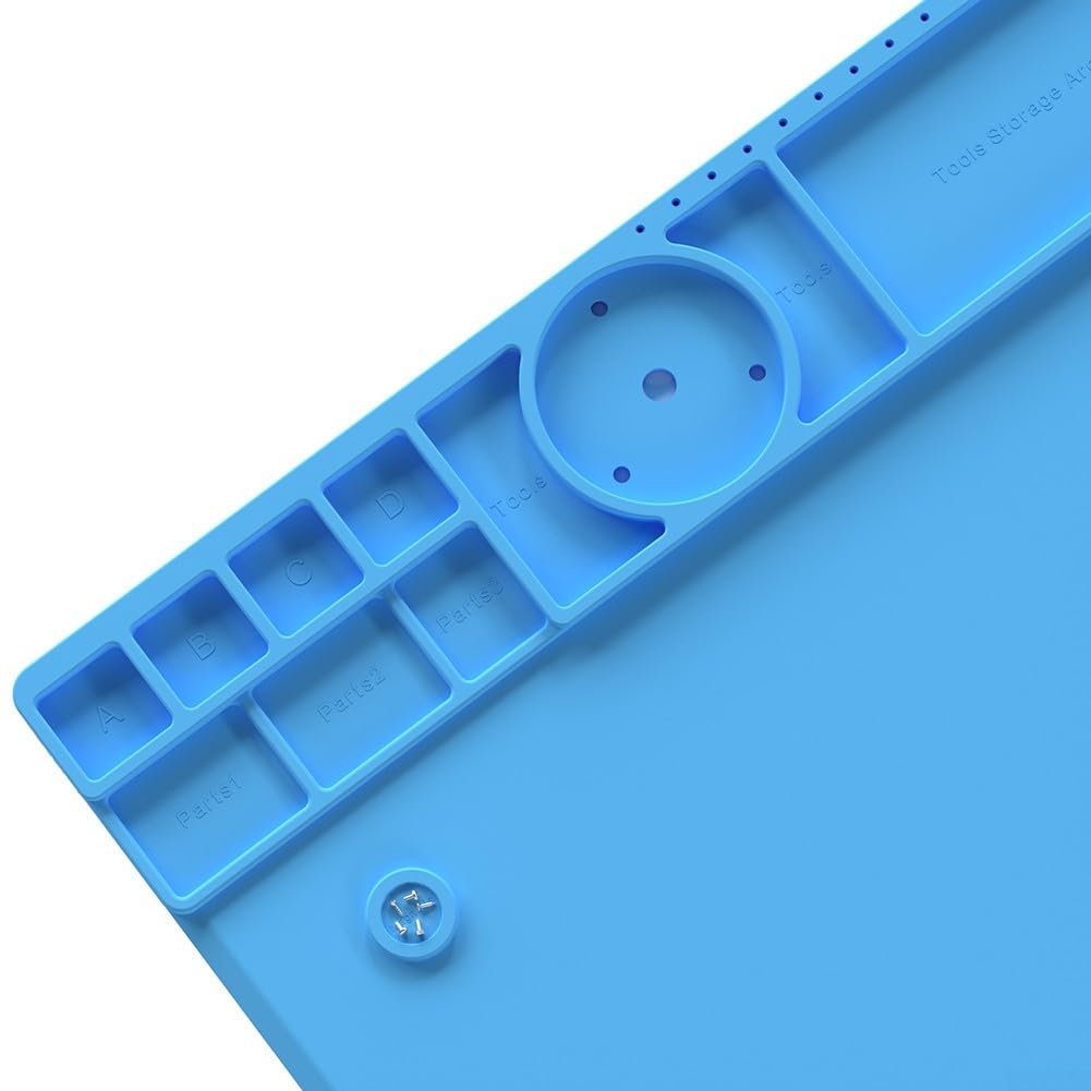 Widerstandsfähige Silikon-Lötmatte 45x35 cm, Hitzebeständige Arbeitsunterlage für Elektronik-Reparatur, Rutschfeste Isoliermatte für Lötkolben und Bauteile, Blau