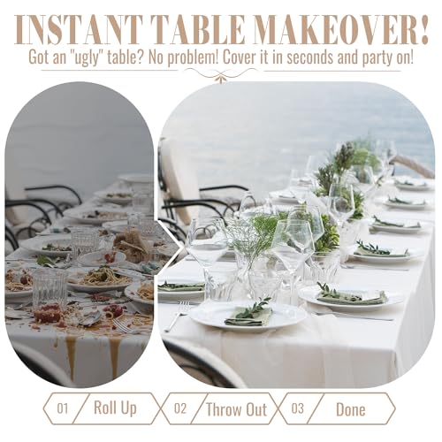 Image of Plastic Table Cloth Disposable, 54In X 300Ft White Table Cover Roll