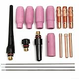 17Pcs TIG Welding Torch Kit For WP-17/18/26, Gas Lens With Heat Glass Cup, Alumina Nozzles,Collet Body,Tungsten Electrodes