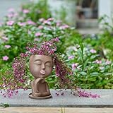 SeoatLink Face Flower Pots Head Planter, Cute Resin Face Planters for Indoor Outdoor Plants, Funny Head Plant Pot with Drainage Hole Brown