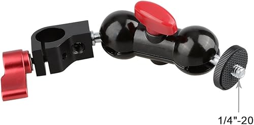 Miniatura 3 de CAMVATE Abrazadera de varilla simple de 0.591 in y soporte de cabeza de bola giratoria de 360 con rosca de 14 "-20 en la parte superior - 1443