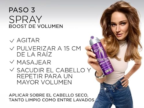 L'Oréal Paris Elvive Big Hair Day Refreshing Volume Spray, Boost de Volumen en 3 Segundos, Levanta las Raíces, Para Pelo Fino, Sin Volumen, Collagen Lifter, 200ml