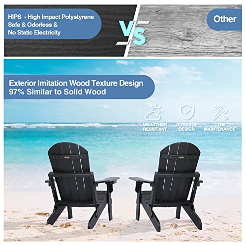 Folding Adirondack Chairs Set Of 4, All Weather Resistant Plastic Chairs With Cup Holder, Fold Or Unfold Easily In 1 Second, Outdoor Chairs For Patio, Garden, Backyard Deck, Lawn, Fire Pit - Black #TOP3