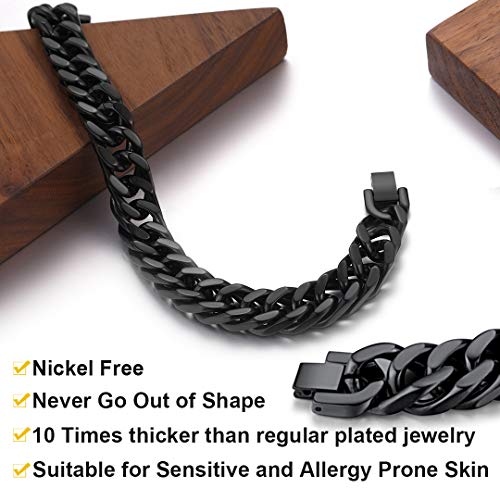Chainshouse Black Steel Link Bracelet Mens 12Mm 23Cm Stainless Steel Curb Franco Bracelets Chunky Punk Hip Hop Jewelry #TOP2
