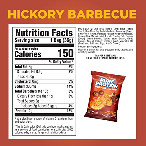 Pure Protein Popped Crisps, Hickory Barbecue, High Protein Snack, 12G Protein, 1.27Oz, 12 Count #TOP1