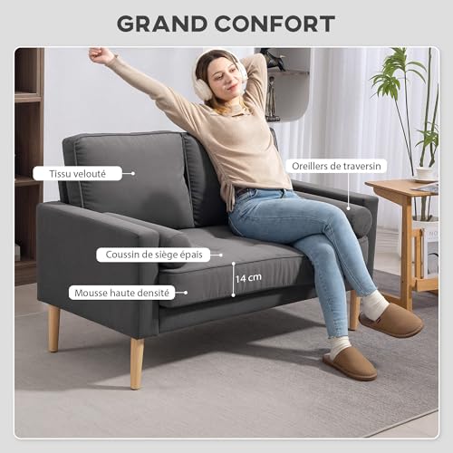 Canapé 2 Places Velours Capitonné 127 cm HOMCOM