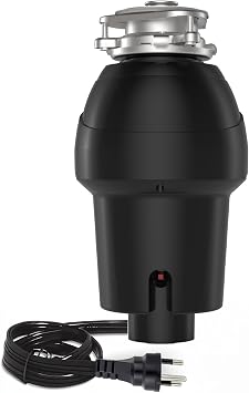 1HP Continuous Feed Garbage Disposal with Air Switch, Ultra-Quiet Motor & FLG Sink Seal Compact Stainless Steel Food Waste Grinder for Kitchen Sink, Efficient and Durable Under-Sink Installation