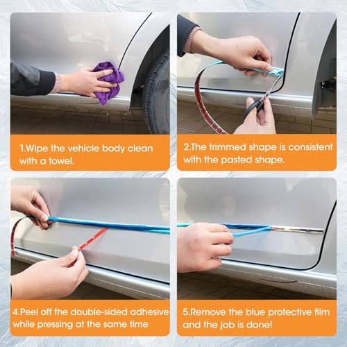 Eulihent Chrom Zierleiste Auto Chromleiste 20mm x 5m Zierleisten Selbstklebend Chromzierleiste Universal Silber Wandleisten mit Schutzfolie für Auto Karosserie Fenster Außen Dekoration
