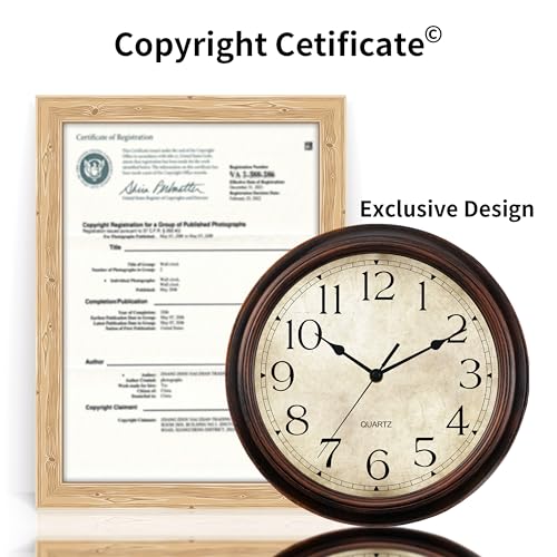 Image of KECYET 14 Inch Wall Clocks Battery Operated Silent Non-Ticking Analog Wall Clock Vintage Retro Rustic Style Decorative for Living Room Kitchen Home Office(Bronze)