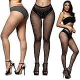 2 Paar Damen Diamanten Netzstrumpfhosen Rhinestones Strumpfhose Glitzer Damen Mesh Hohe Taille Eng Glitzer Strumpfhose Schwarze Netzstrumpfhose mit Hoher Taille Glitzernde Netzstrumpfhose Strümpfe