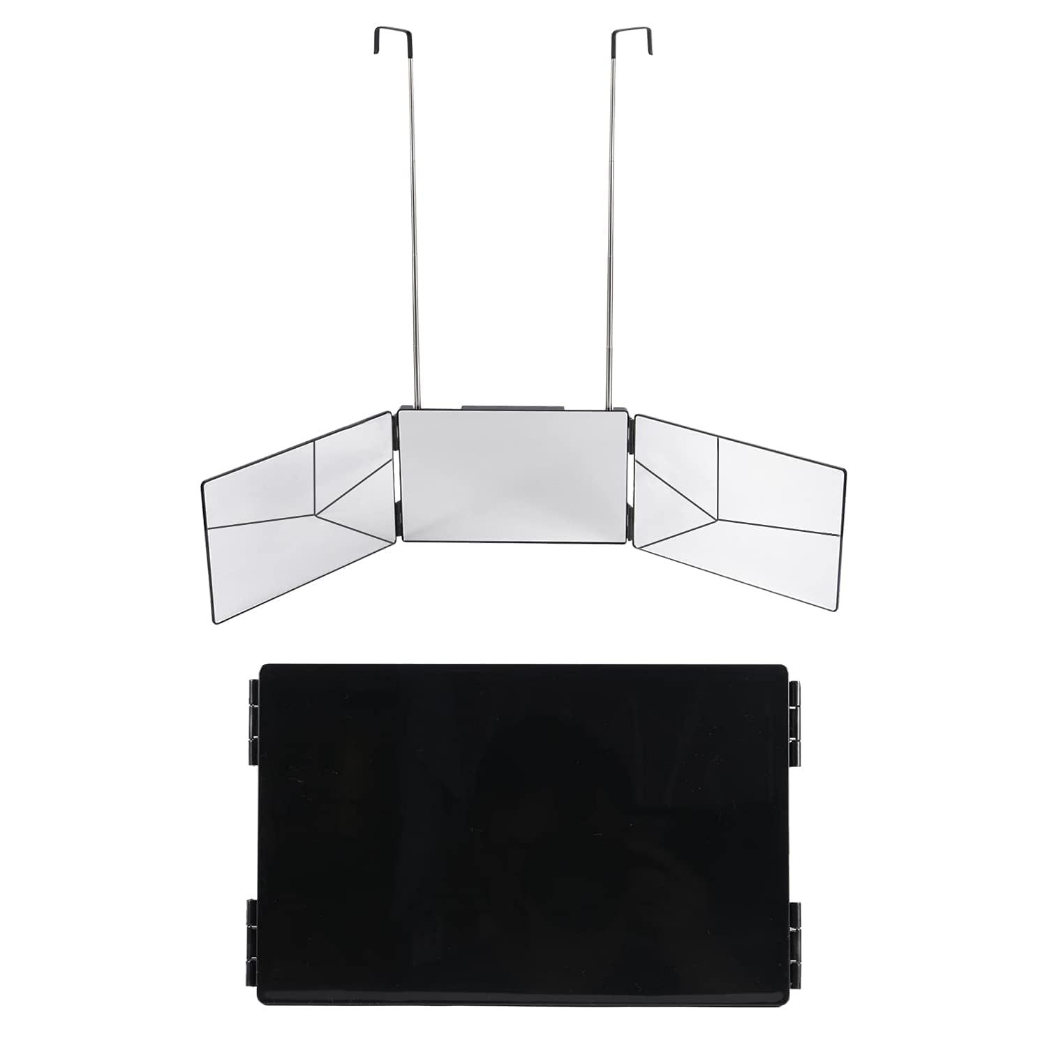 Brighterbee 3 Way Mirror for Hair Cutting, Self Cut Mirror Trifold Mirror, 360 Barber Mirror with Adjustable Telescoping Aluminum Hooks, DIY Haircut Tool Use for Men Self Hair Cutting