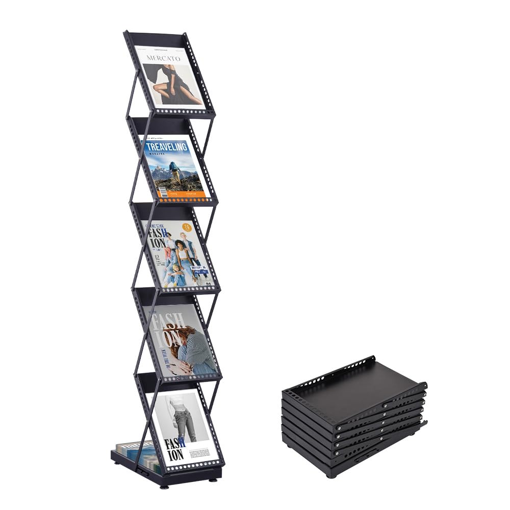 BPT Espositore pieghevole e display per riviste, catalogo con ruote, per uffici e fiere (170 x 24 x 37 cm)