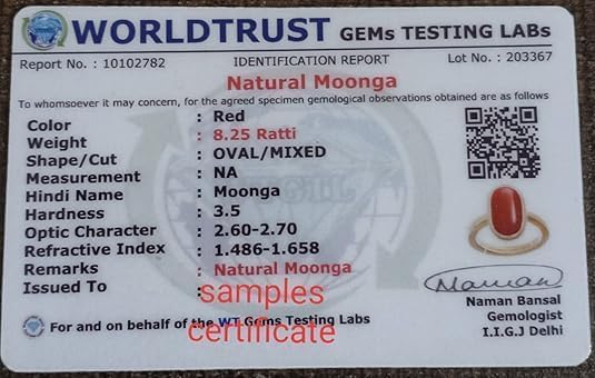4.00 Ratti -10.00 Ratti Red Coral Moonga Italian Original Certified Gemstone AAA Quality With Lab Certificate,