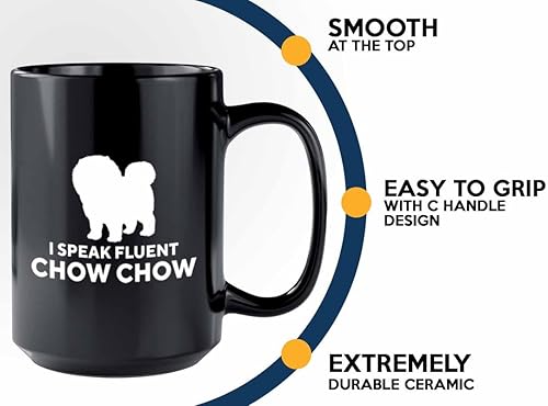 Miniatura 5 de Chow Chow Lover Taza de café de 15 oz negro  Speak Chow Chow  Amantes de los perros Pet Mom New Puppy Snarky Puppy Pup Dueño Perro Mama