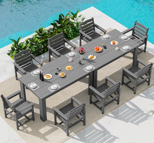 Image of SERWALL Outdoor Dining Set for 8, w / 2 Tables & 8 Armchairs, Gray