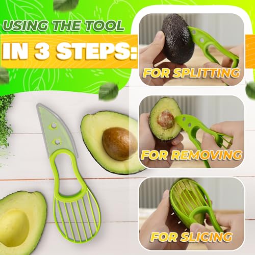 Image of Avocado Slicer Tool 3 in 1 - Food-Grade Plastic Cutter, Peeler & Pit Remover for Easy Slicing, Scooping & Quick Food Prep - Easy to Use Avocado Peeler Tool | Durable Ergonomic Design Kitchen Gadget