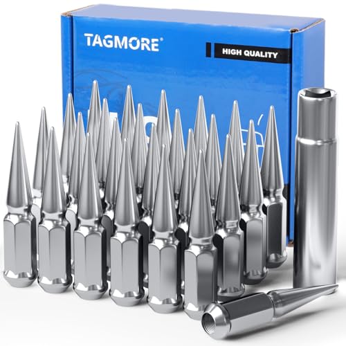 M14X1.5 Spike Lug Nuts - 24pcs Chrome Wheel Nuts Set Compatible with 12-17 Ram 1500/Grand Cherokee 15-17 Expedition/F-150 95-17 Silverado/Suburban/Sierra 1500 07-17 Tundra/Sequoia with Socket Key