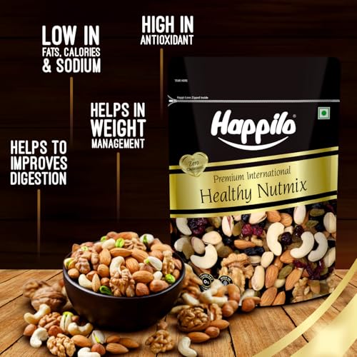 Image of Happilo Premium International Healthy Nutmix 350g | Almonds | Black Raisins| Cashewnuts | Cranberries | Green Raisins | Pistachio Kernels | Walnut Kernels healthy snacking | Dry Fruit | Trail Mix | Mix Nuts | Mix Dry Fruit