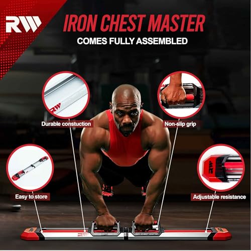 IRON CHEST MASTER Push Up Machine | Home Fitness Equipment for Chest Workouts | Home Gym Equipment Includes Adjustable Resistance Bands and a Unique Fitness Program