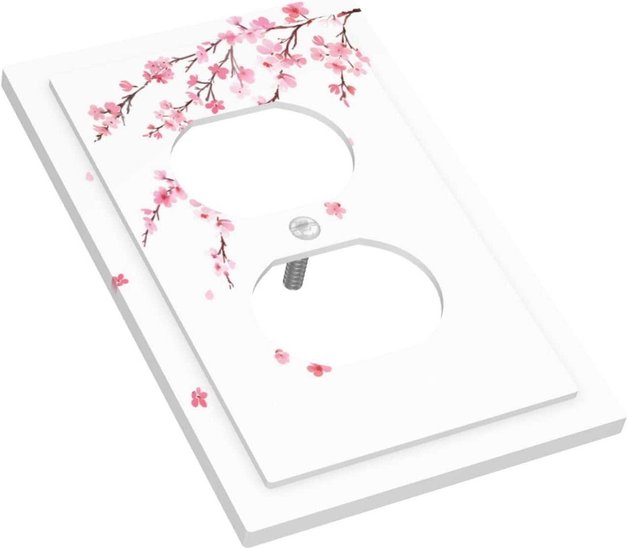 Watercolor Cherry Blossoms Flowers Pink Floral Outlet Covers 1 Gang Duplex Light Switch Cover Decorative Switch Plates Electrical Receptacle Faceplate Wall Plate for Bedroom Living Room Decor
