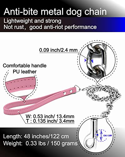 Goliton Dog Leash, Metal Pet Leash With Comfortable Pu Leather Handle For Small And Medium Size Dogs 4 Ft (Pink) #TOP2