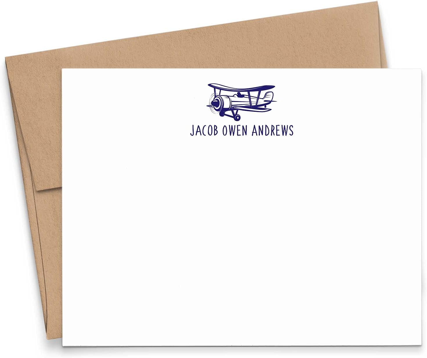 Personalized Airplane Stationary Boys, Airplane Thank You Cards with Envelopes, Vintage Airplane Note Cards, Airplane Thank You Notes, Personalized Stationary for Boys, Choice of Colors and Quantity