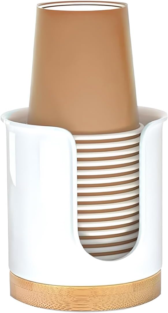 Ceramic Bathroom Cup Holder & Makeup Cotton Organizer - Open Front & Groove Design for Easy Access, Non-Slip Scratch-Resistant Bamboo Base