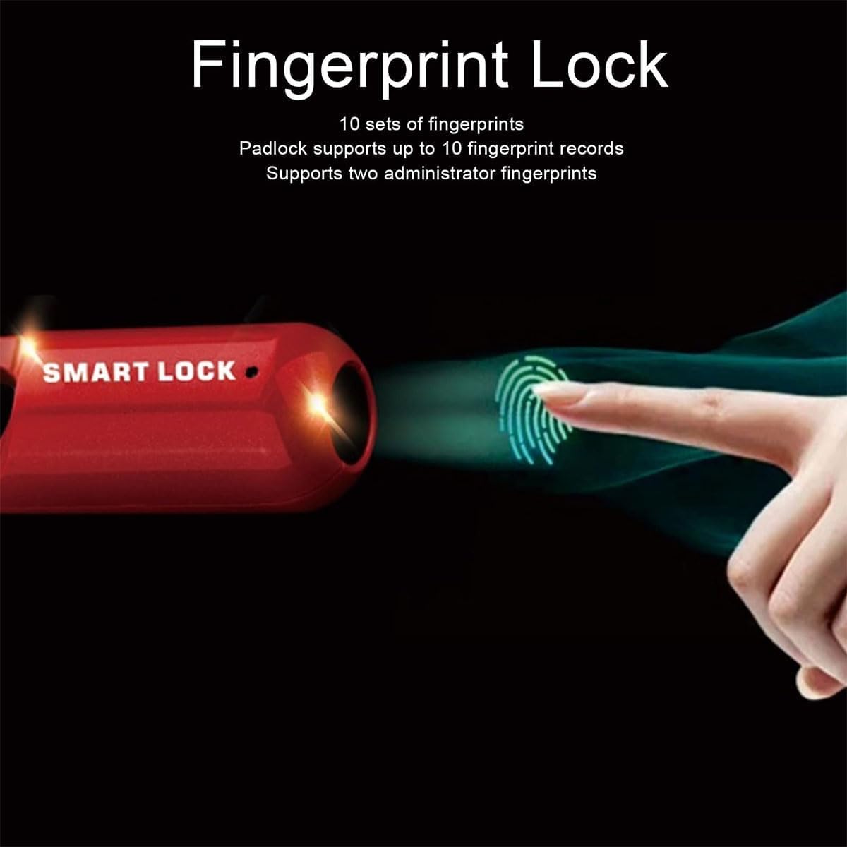 Candado Inteligente con Huella Dactilar: Cerradura Biométrica Sin Llave con Carga USB para Taquillas De Gimnasio De Alta Seguridad, Cobertizos, Trasteros, Equipaje Y Maletas. Black+Red