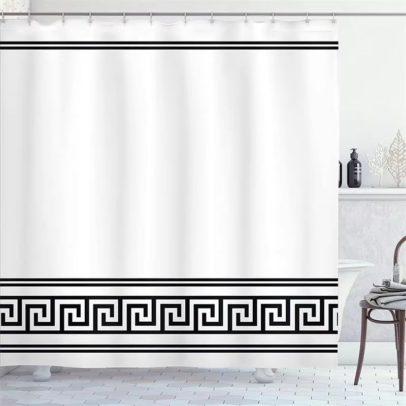 Rideau de douche géométrique noir et blanc moderne 120 x 220 cm