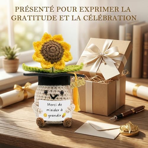 Cadeau Professeur en Français, Poupée Tournesol Tricoté avec Carte, Cadeau Enseignante & Éducatrice, Cadeaux de Remerciement Pour Professeur de Français - 5