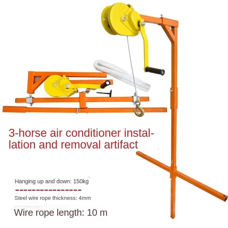 Air Conditioning Outdoor Unit Specialized Installation Tool, Hand Winch + Bracket, Universal Disassembly Lift Tool MINGPING(3HP bracket+10m winch)