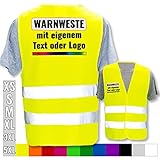 Warnweste selbst gestalten mit eigenem Aufdruck * Bedruckt mit Name Text Bild Logo Firma, Position & Druckart:Rücken + Front/Premium-Druck, Farbe & Größe:Gelb/Größe 3XL/4XL