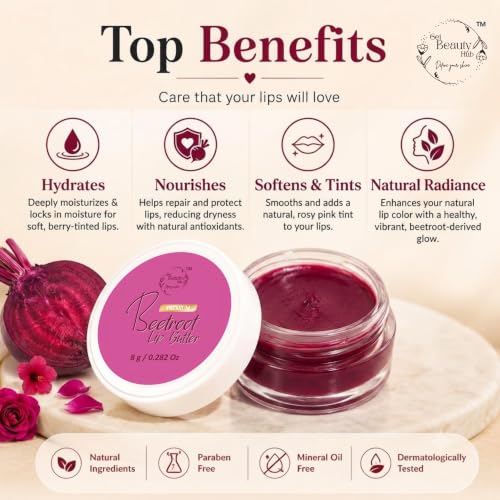 Image of Beetroot Organic Lip Butter | SPF 50 & SPF 30 | 12-Hour Soothing & Deep Moisture | Lip Brightening & Intense Hydration | 8g (Pack of 2)