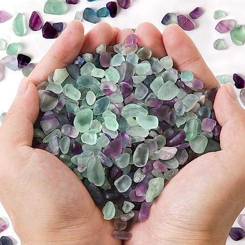 Image of QICQDRAM Polished Fluorite Gravel Rocks Bulk 1 Lb Natural Tumbled Crystal Chips Decorative Pebbles for Home Decoration & Fish Turtle Tank, Vase Filler, Plants Decor