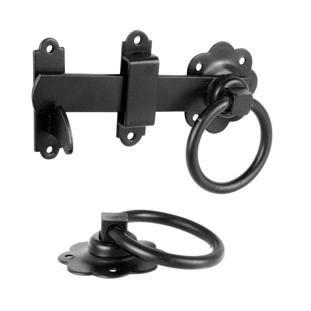 Merriway BH07428 Black, Heavy Duty Wooden Gate Fitting, 3 x 18 inch Tee Hinges, Brenton Style Padbolt, Ring Latch & Fittings - Image 3
