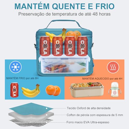 Bolsa Lancheira Térmica Adulto para Marmita - Ideal para Trabalho, Passeios e Academia (DR-AZUL CLAR