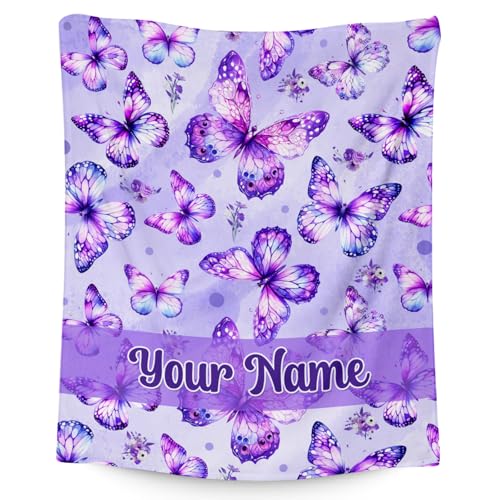 Custom Butterfly Throw Blanket, Cozy Flannel Throw Blankets for Couch Office, Cute Soft Throw Gifts for Women, Pink 60"x80"