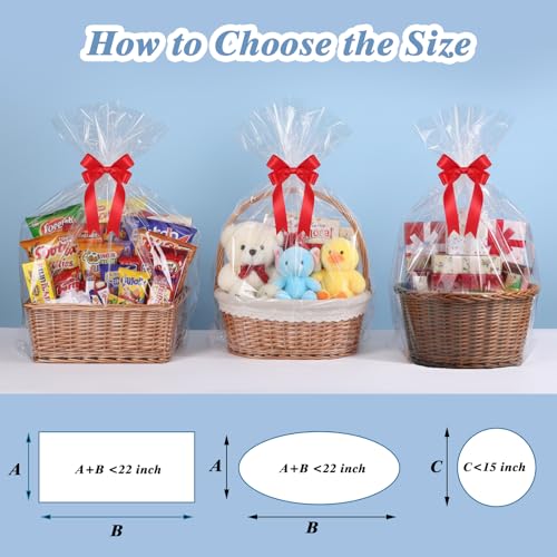 Image of woric 12Pcs Clear Cellophane Gift Bags 24x30 Inch | OPP Cellophane Wrap for Gift Baskets Graduation Gifts Baby Bridal Shower Stuffed Animal Candy(Ribbon not included)