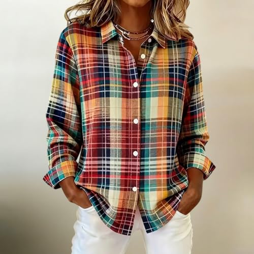 Plaid Shirts for Women Flannel Button Down Long Sleeve Blouse - image 5