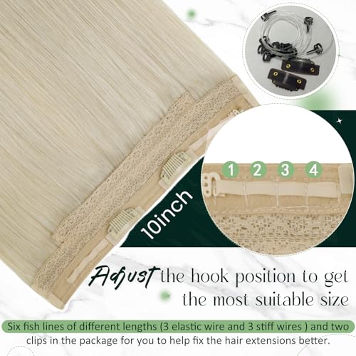 RUNATURE Invisible Wire Hair Extensions Real Human Hair White Blonde Invisible Fish Line Hair Extensions Human Hair White Blonde One Piece Straight Hiar 14 Inch 70g #60 - Image 3