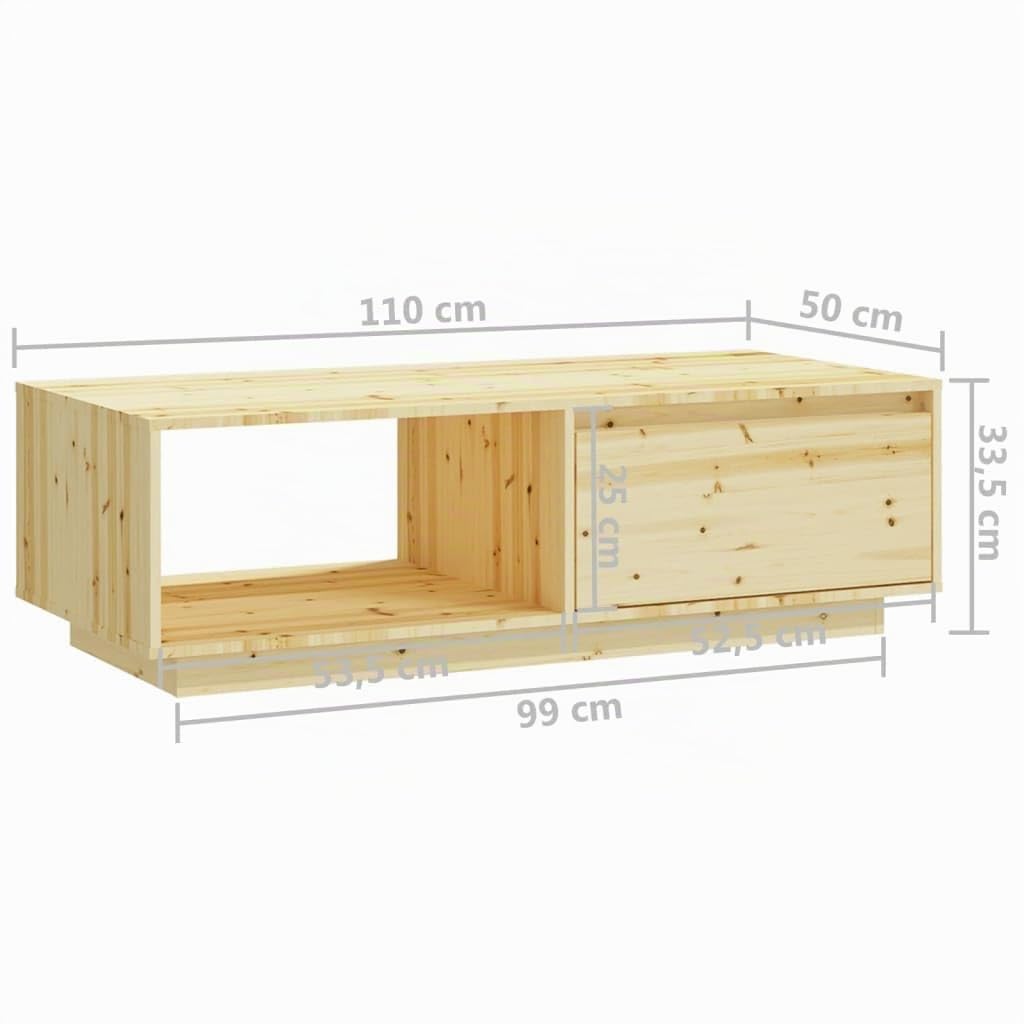 vidaXL Mesa de Centro de Madera Maciza de Abeto 110x50x33,5 cm