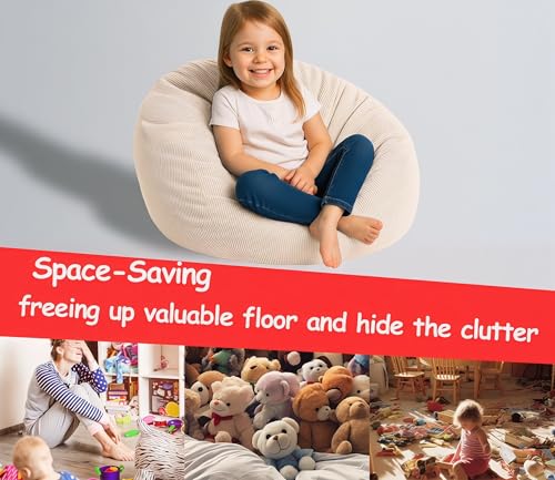 Image of Stuffed Animal Bean Bag Storage Chair Cover (No Filler) Soft Washable Stuffable Removable Premium Organizing Plush Toys Comfortable Organizer Keep Clutter with Premium Zipper Adults (Beige, Medium)