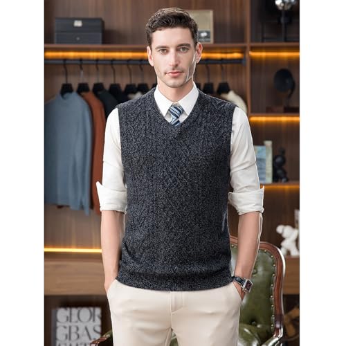Men’s Cable Knit Sweater Vest 100% Wool V-Neck Sleeveless Knitted Pullover for Fall Winter3