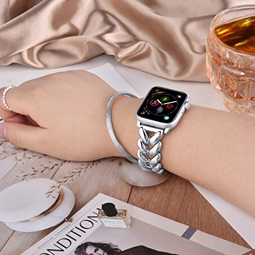 Image of VISOOM Bracelet Compatible for Series 11 /10 /9 /8 /se Apple Watch Band 46 /45 /44 /42 /41 /40 /38mm Series 7 /SE Women Dressy Luxury Wristband Jewelry Metal Watch Strap for iWatch Series 6 /5 /4 /3 /2 /1
