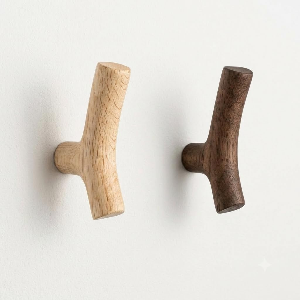Beech Wood Wall Hooks 4 Pack, Branch Style Coat Hooks, Wall Mounted Organizer
