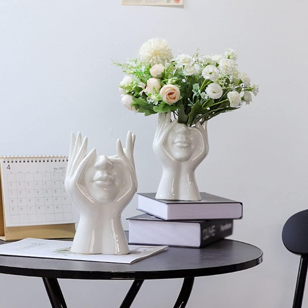 Face Vase, White Flower Vase Head Vase Ceramic Vases for Home Decor Figurines Bud Vase Boho Vase Modern Sculpture Art Decorations for Living Room Bedroom Centerpiece Table Wedding L