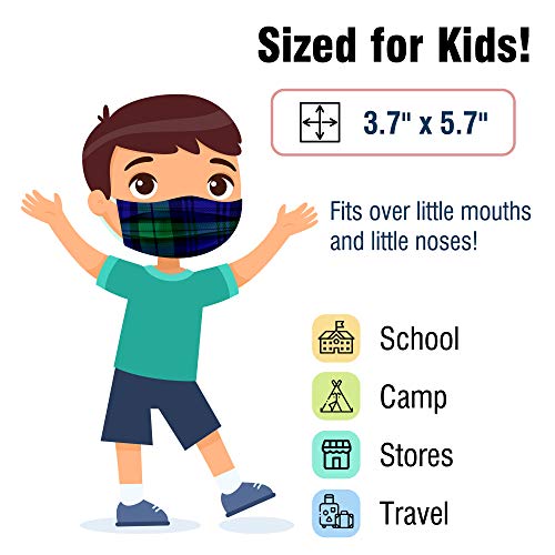 Wecare Disposable Face Masks For Kids, 50 Pack - Green Plaid Face Masks - Individually Wrapped - Cute Printed And Colorful Face Masks For Boys And Girls - 3 Ply Protection #TOP1
